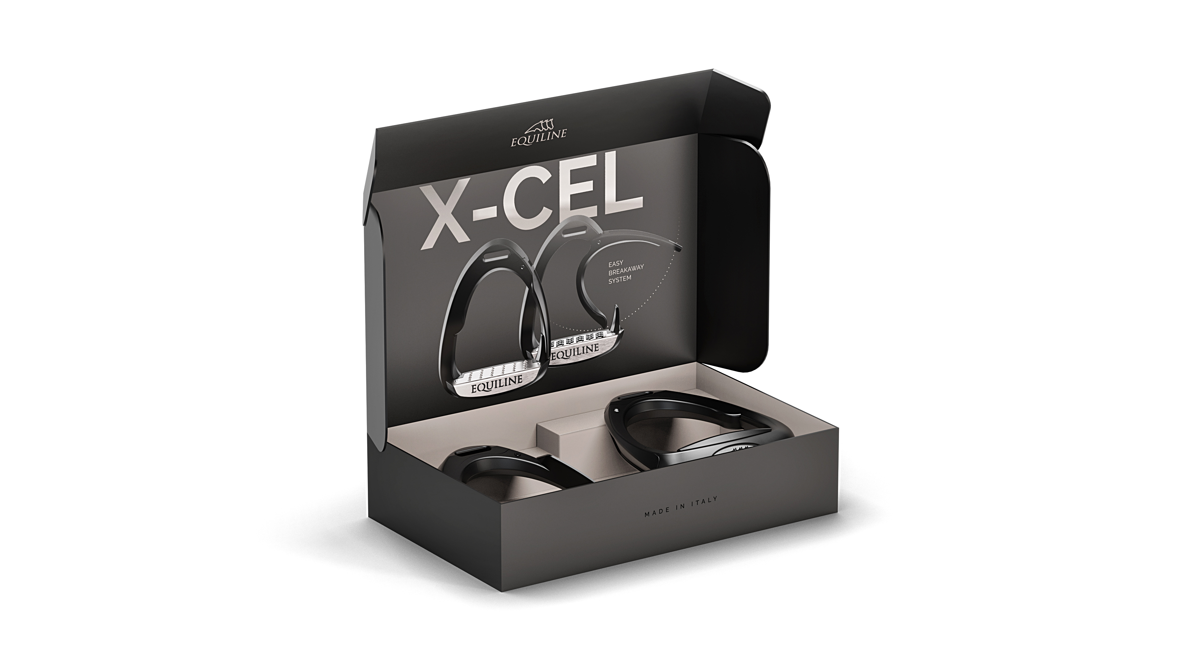 X-CEL_Packaging_Opened Equiline X-Cel Steigbügel Dressur
